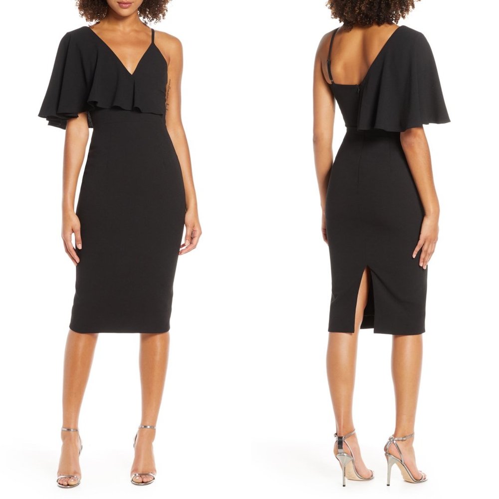 Dress the Population Beth Asymmetrical Dress Black
